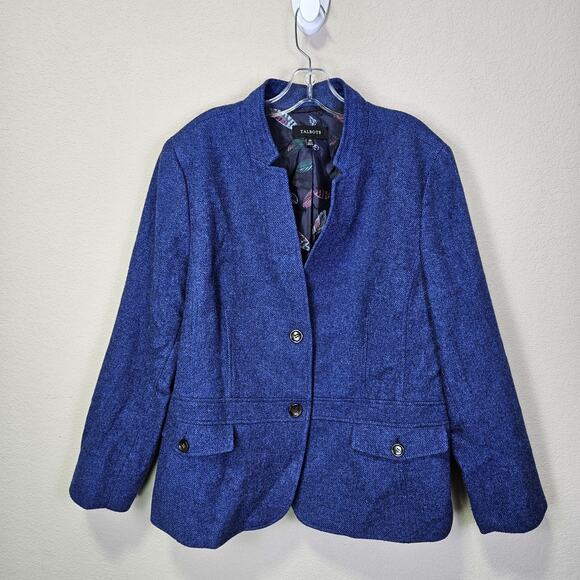 Talbots Tweed Blazer Women 20 Wool Blend Blue Classic Quiet Luxury Plus Size NEW - Picture 16 of 16